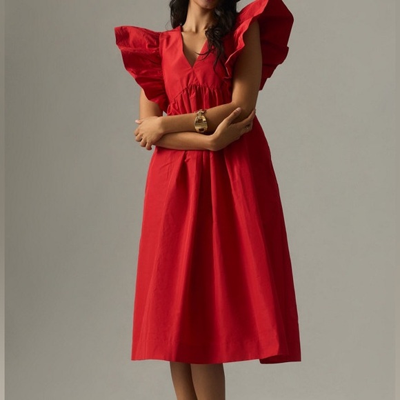 Anthropologie Dresses & Skirts - NWT Maeve by Anthropologie Red Kirra Flutter Sleeve Midi Dress Size L